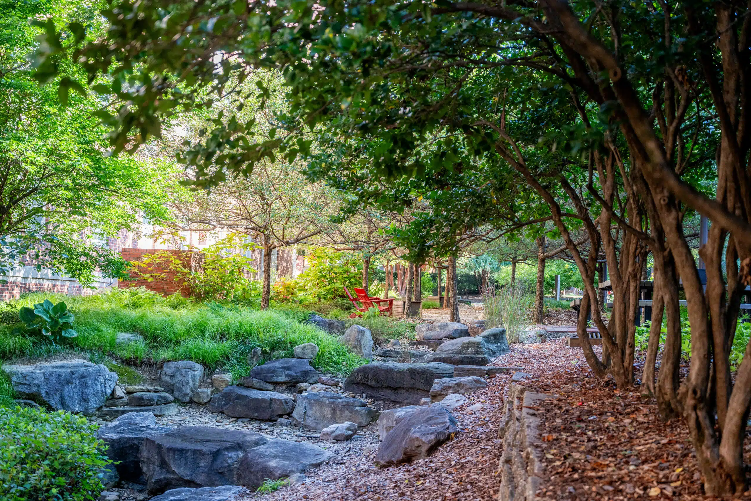 Blue stone boulders in the Artists’ Backyard between Turlington and Owen residence halls at NC&#160;State.